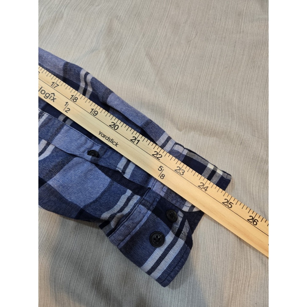 Banana Republic Luxe Flannel Slim Fit Men's Blue Plaid Button-Down Shirt M - Picture 6 of 9